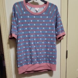 LuLaRoe Blue and Pink Striped Short Sleeve Tee